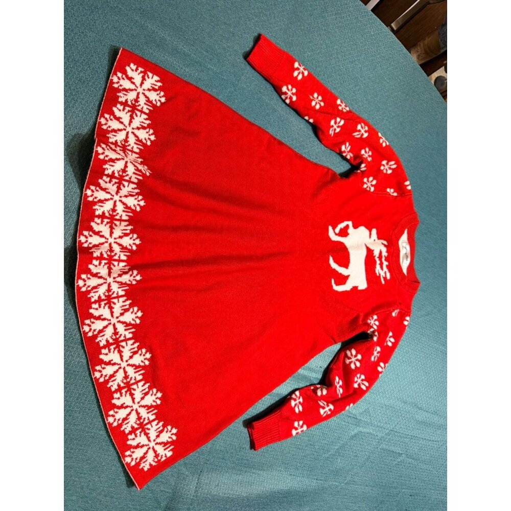 Smiling Pinker Red Christmas Sweater Dress With Reindeer & Snowflake Print Long